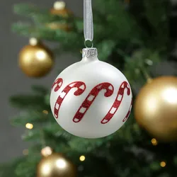 Christbaumkugel Zuckerstange Weihnachtskugel Glas D: 8cm matt weiß