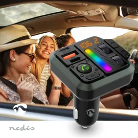 Nedis Kfz Audio FM Transmitter - Fest - freisprechend - 1" - Amber Screen - Bluetooth - PD 18 W/PD 24 W - Schnellladung - Bass Boost - Google Assistant/Siri - Schwarz