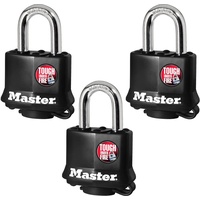 Master Lock 311TRI Vorhängeschloss aus laminiertem Stahl, gleichschließend, 3er-Pack, Schwarz