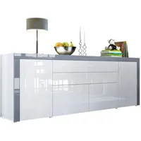 Vladon Sideboard, Weiß Hochglanz, 200x72x35 cm, Wohnzimmer, Kommoden &