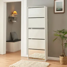 [en.casa] Lund 60 x 169 x 24 cm 5 verspiegelte Klappen / weiß