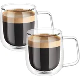 Vicloon Doppelwandige Latte Macchiato Gläser Set, 2 Stück Doppelwandige Kaffeegläser mit Henkel,250ml Kaffeetassen Glas für Cappuccino,Latte,Tee,EIS,Eistee,Bier