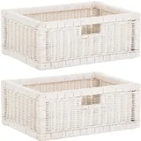Set/2 Stabiler Regalkorb Schubfach Rattan Regalkorb Schrankkorb (Weiss)