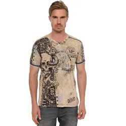 T-Shirt RUSTY NEAL "Rusty Neal T-Shirt", Herren, Gr. S, grün (olivgrün), 100% Baumwolle, bedruckt, normal, Rundhals, Kurzarm, Shirts, mit coolem Allover-Print