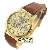 Vergoldet Erbstück Mechanisch Handaufzug Skelett Steampunk Braun Leder Luxus Uhr
