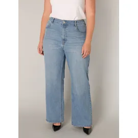 Base Level Curvy BASE LEVEL CURVY, Damen, Gr. 48, Länge 32, blau (light blau), Denim/Jeans, Obermaterial: 98% Baumwolle, 2% Elasthan, unifarben, bequem lang, Jeans, in großen Größen