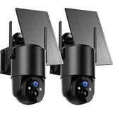 2Stück Überwachungskamera Aussen Akku Solar: 2K Kamera Überwachung Aussen 360° Schwenk WLAN IP Kamera Outdoor Kabellos 2,4G WiFi Aussenkamera mit Nachtsicht in Farbe PIR Bewegungsmelder Alarm IP66
