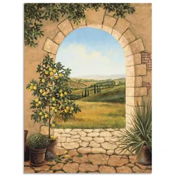 Wandbild ARTLAND "Zitronenbaum vorm Torbogen", beige (farbe bild(er): naturfarben), B:90cm H:120cm, Bilder, als Alubild, Outdoorbild, Leinwandbild, Poster, Wandaufkleber