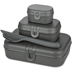 Koziol - Pascal Ready Lunchbox-Set mit Klikk Besteck, nature ash grey
