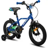 HILAND 14 Zoll Kinderfahrrad mit Stützrädern Handbremse Rücktrittbremse, für Jungen ab 3 4 5 6 7 Jahre, Blau - Blau