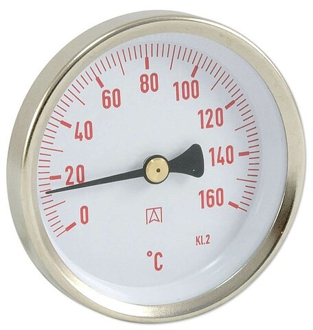 AFRISO Bimetall-Solar-Thermometer - Gehäuse Stahlblech verzinkt (Ø 63 mm), 1/2'' x 40 mm, Skala 0-160 °C, ROT