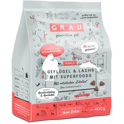 grau Geflügel & Lachs + Superfoods Katze Katzentrockenfutter 400 Gramm