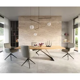 DeLife Drehstuhl Heira-Flex mit Armlehnen Echt-Leder Schlamm Kreuzgestell breit Schwarz 360° drehbar Taschenfederkern, Esszimmerstühle