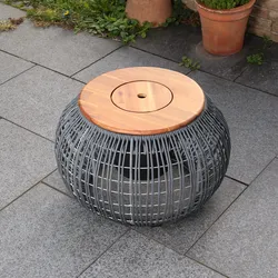 Garten Beistelltisch - integrierter Behälter - Kunststoffseil - H: 37cm - D: 58c...
