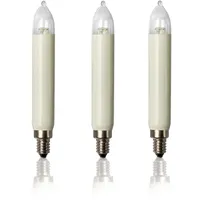 Hellum Ersatzkerzen LED 8-55V 0,1-0,3W für Lichterketten & Schwibbogen, 3 Stück Schaftkerzen E10 (ø10 mm) passend für 4-30 Brennstellen, 15 Lumen Ersatzkerzen Lichterkette, für innen & außen 955026