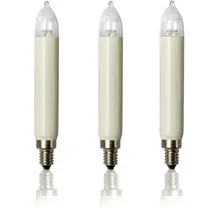 Hellum Ersatzkerzen LED 8-55V 0,1-0,3W für Lichterketten & Schwibbogen, 3 Stück Schaftkerzen E10 (ø10 mm) passend für 4-30 Brennstellen, 15 Lumen Ersatzkerzen Lichterkette, für innen & außen 955026