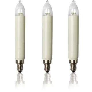 Hellum Ersatzkerzen LED 8-55V 0,1-0,3W für Lichterketten & Schwibbogen, 3 Stück Schaftkerzen E10 (ø10 mm) passend für 4-30 Brennstellen, 15 Lumen Ersatzkerzen Lichterkette, für innen & außen 955026