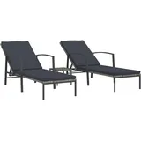 vidaXL 2X Sonnenliege mit Tisch Beistelltisch Gartenliege Relaxliege Liegestuhl Strandliege Gartenmöbel Liege Saunaliege Poly Rattan Grau