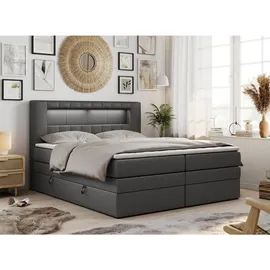 MKS Meble Boxspringbett mit LED Kopfteil und Topper - GOLD-5-KING - 180x200cm - Dunkelgrau - Mittelfest (H3) - Dunkelgrau