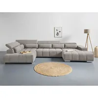 Wohnlandschaft COTTA "Orion U-Form", grau (elephant), B:409cm H:73cm T:225cm, 100% Polyester, Sofas, Wohnlandschaft, mit Kopfteilverstellung & 6 Nierenkissen, Topseller
