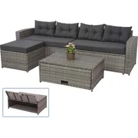 MCW J34 Polyrattan Lounge-Garnitur grau/dunkelgrau inkl. Kissen + Polster