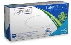 BINGOLD Latex 50PLUS Einweghandschuhe, natur 604217  , 1 Karton = 10 Packungen à 100 Stück, Größe S