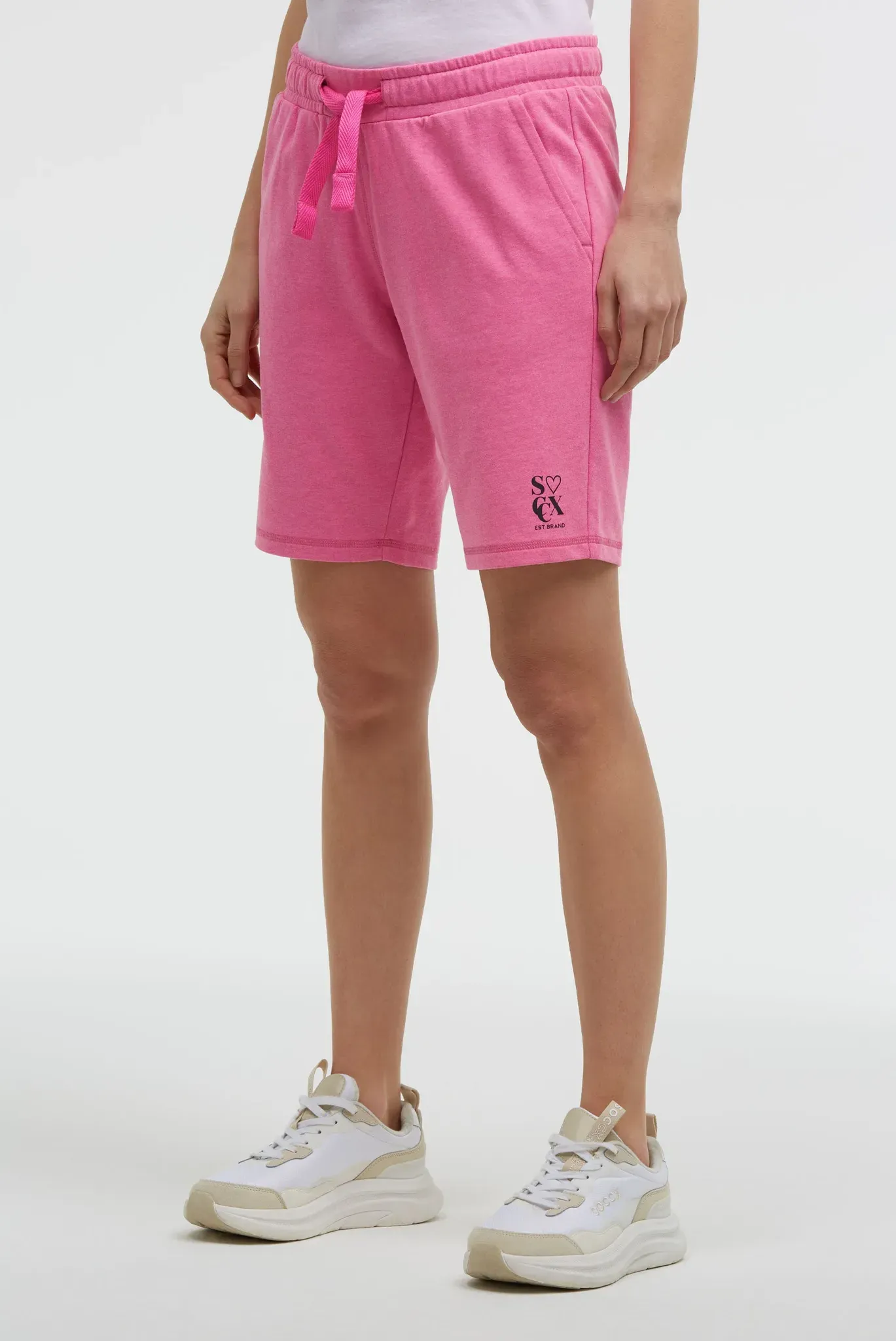 Sporthose SOCCX, Damen, Gr. XXL, Normalgrößen, pink (neon magenta), Sweatware, Material: 50% Baumwolle, 50% Polyester, bedruckt, regular fit kurz, Hosen Sporthose, mit Elastikbund und Kordel
