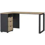 Home Affaire P & B Eckschreibtisch Sign, Grau, Eiche, Holzwerkstoff, Holzoptik, 3 Schublade(n) Schubladen, formgebogen, Kufe, 99.6x75.6x150 cm, Arbeitszimmer, Schreibtische, Eckschreibtische