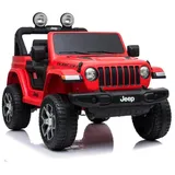 TPFLiving Elektro-Kinderauto Jeep Wrangler Rubicon rot - Kinderauto - Elektroauto - Ledersitz und Sicherheitsgurt