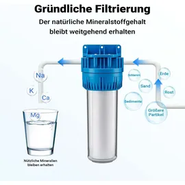 Naturewater NW-BR10A 1 Stufen Wasserfilter, 5 μ, 26,16 mm (3/4") Filtereinsatz, Ø60 mm PP Kartusche, Filter Wandhalterung, Filterschlüssel, Sedimentfilter