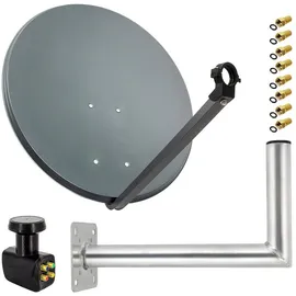 PremiumX SAT Anlage 80cm Anthrazit Satellitenschüssel Quad LNB Wandhalter 45cm 1 4 Teilnehmer