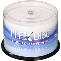 PlexDisc DVD-R, wasserfest, glänzend, für Tintenstrahldrucker bedruckbar, DVD-R, 16 x 4,7 GB, 50 Disc-Spindel