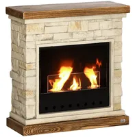 Homcom Bioethanol-Kamin, Ethanol-Kamin, Brenner 400 ml, Brenndauer von 3 Stunden, mit Schutzglas, bodenstehender Bioofen, Abdeckung 16-18 m2, Braun