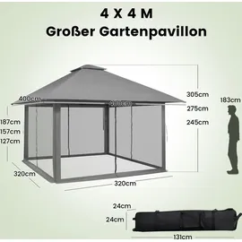Costway Faltpavillon 4 x 4 m inkl. 4 Seitenteile Grau