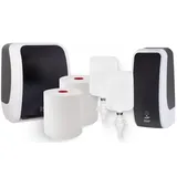 Blanc HYGIENIC KOMPLETT-SET Waschraum SENSOR: Handtuchrollenspender SENSOR + 2 TAD Handtuchrollen + Schaumseifenspender SENSOR + 2 Kartuschen Farbe Schwarz/Weiß