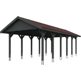 SKANHOLZ Skan Holz Wallgau - Satteldach Einzelcarport Breite 430 cm Gr. 3 - 430 x 900 cm Dachschalung mit Dachschindeln (rot) schiefergrau Holzcarport