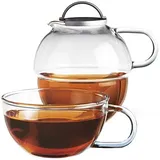 Randwyck Glas Teekanne Teeglas 1 Set Tea For One 600ml Geschenkset sehr edel mit Glasgriffen - Borosilikat Spezialglas spülmaschinengeeignet