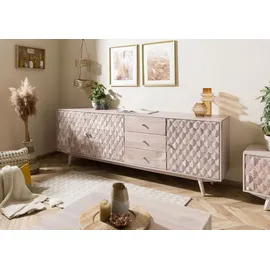 MASSIVMOEBEL24.DE Sideboard Akazie 210x42x75 weiß lackiert MOSAYK #209