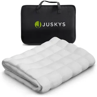 Juskys Gewichtsdecke 135x200 – Weiß, Anti-Stress-Decke mit Glasperlen, Baumwolle, 7 kg