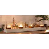 Lichterboard "Winterlandschaft" aus Holz für 4 Kerzen, Teelichthalter, Adventskranz, Teelichtgläser, Adventsdeko