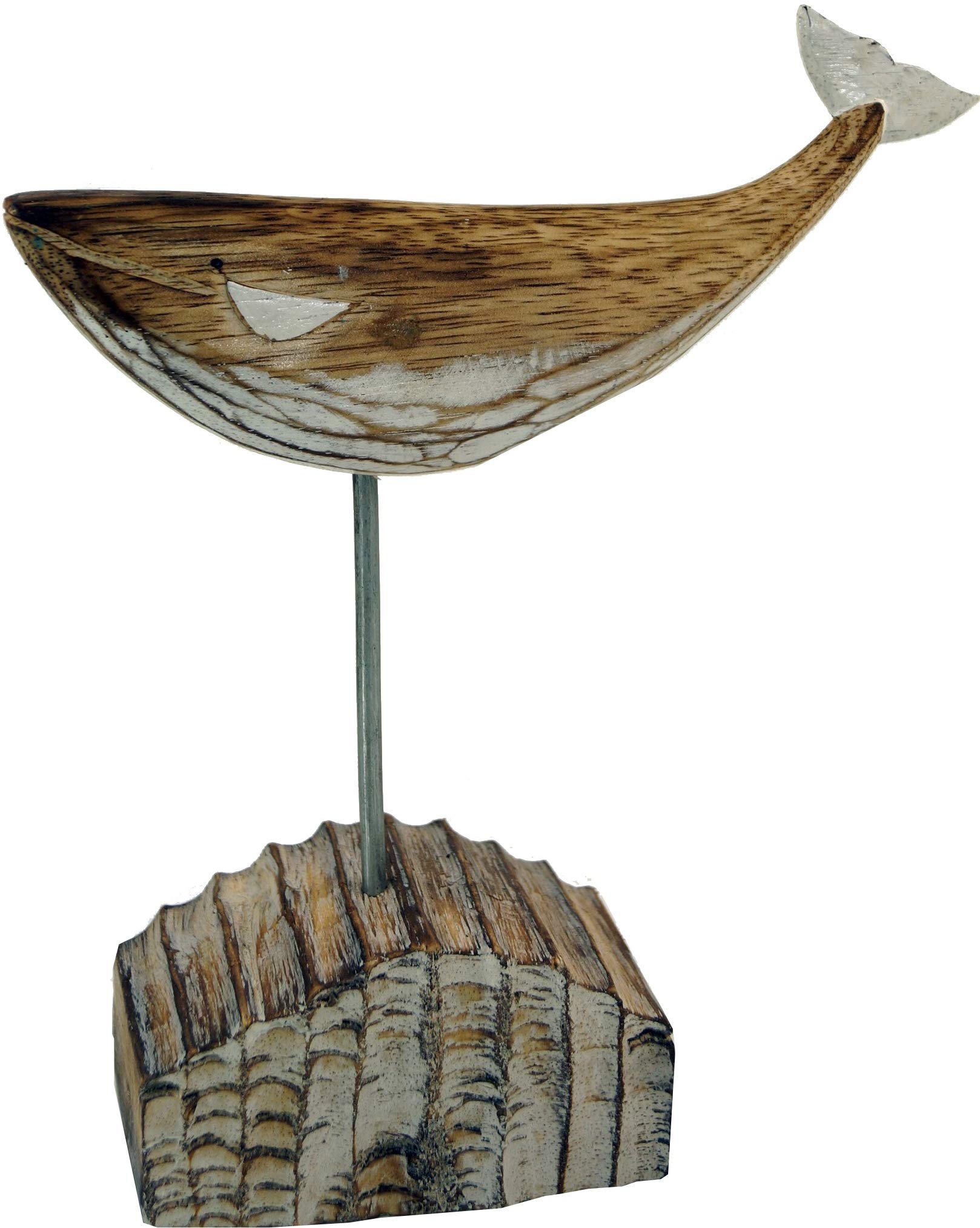 GURU SHOP Geschnitzte Holzfigur Wal, Moby Dick 1, auf Holz-Metallständer - Modell 1, Braun, 24x20x7 cm, Tierfiguren
