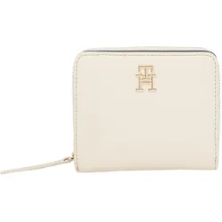Geldbörse TOMMY HILFIGER "TH LOGOTAPE MED ZA", beige, Lederimitat, elegant,feminin, Kleinlederwaren, Damen Geldbeutel, Portemonnaie, Kartenetui mit edelm TH-Logo-Element
