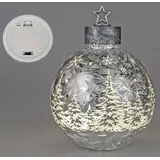 Formano Deko-Kugel Silber- Frosty 29cm mit LED Licht Timer Beleuchtete Glaskugel - Weihnachtsdekoration Tisch Regal Deko-Kugel 6h/18h Timer Weihnachtskugel zum Stellen