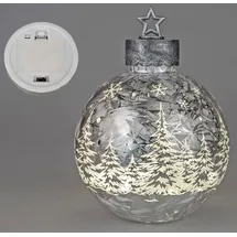 Formano Deko-Kugel Silber- Frosty 29cm mit LED Licht Timer Beleuchtete Glaskugel - Weihnachtsdekoration Tisch Regal Deko-Kugel 6h/18h Timer Weihnachtskugel zum Stellen