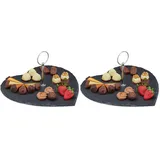 Relaxdays Schieferplatte, Herz, Griff, Servierplatte für Sushi, Käse, Hochzeit, Valentinstag, Schiefertablett, anthrazit, 25 x 25 x 5 cm (Packung mit 2)