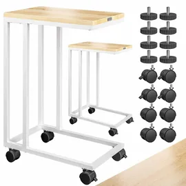 CASARIA Casaria® 2x Beistelltisch mit Rollen 50x35x70cm Weiß