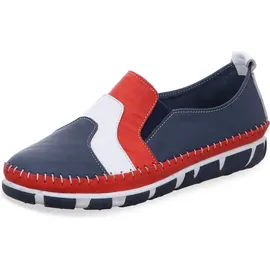 Gemini Damen Slipper Leder mehrfarbig im Retro Look mit Wechselsohle 395415-01, Größe:42 EU, Farbe:Blau - Blau - 42