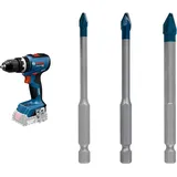 Bundle of Bosch Professional 18V System Akku-Bohrschrauber GSB 18V-65 (bürstenloser Motor, 175 mm) + Bosch 3x EXPERT HEX-9 Hard Ceramic Bohrer Set (Harte Fliesen, Weiche Fliesen, Ø 5,0, 6,0, 8,0 mm)