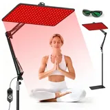 Rotlichtlampe für Ganzkörper & Gesicht mit 200 LEDs, Infrarot-Wärmelampe mit 5 Helligkeitsstufen und Tri-Wellenlängen (660nm, 850nm, 940nm),Großes LED-Panel inkl. verstellbarem Ständer & Schutzbrille