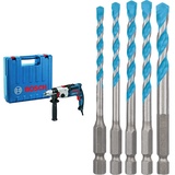 Bosch Professional Schlagbohrmaschine GSB 21-2 RCT (Bohr-Ø in Beton: 13-22 mm, Zusatzhandgriff, im Koffer) + 5x Expert HEX-9 MultiConstruction Bohrer Set (für Beton, Ø 4-8 mm, Zubehör)